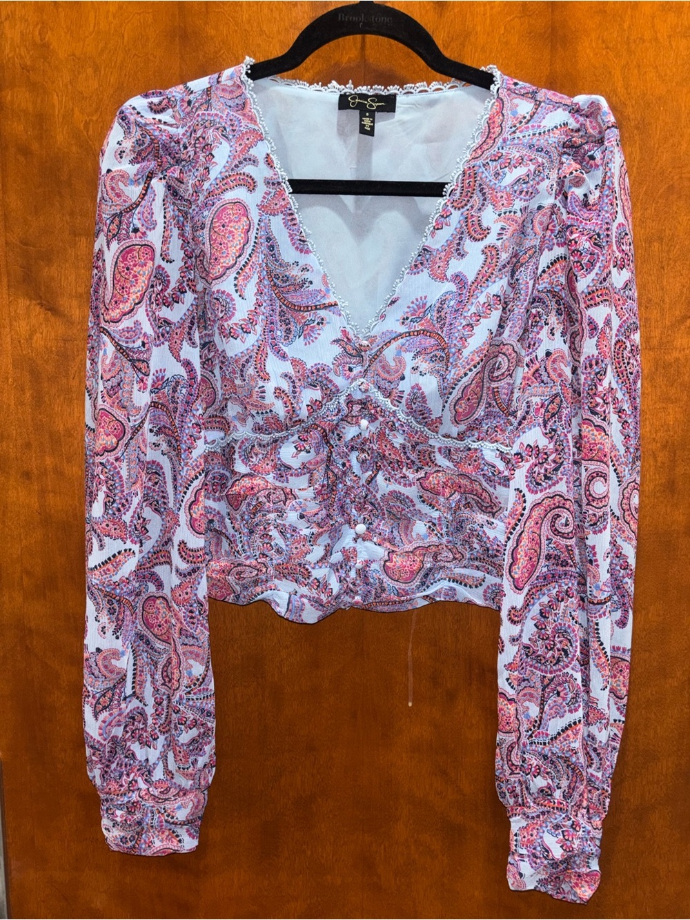 Jessica Simpson Pink Paisley Long-Sleeve Wrap Blouse
